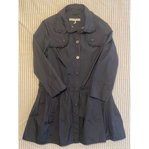Rolando Santana Madison‎ Navy Ruffle Raw Edge Button Front Size 8 Jacket Coat